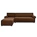 Jacquard Sofahusse Strecken L-Form Sofa Abdeckung rutschfest Ecksofabezug Sanft Möbelschutz -braun-rechte Chaise 2 Sitz