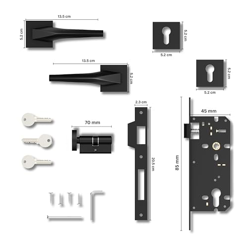 Image of GLOXY Zinc Door Lock for Main Door Mortise Set with 3 Brass Keys, Bedroom Handle Lock for Home /Office /Hotel | Black Finish (2 Years Warranty, Pack fo 1)