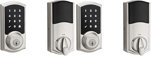 Image of Kwikset 916 Keyless Entry Touchscreen SmartCode Electronic Deadbolt Smart Lock Featuring SmartKey Security and ZigBee 3.0 Technology in Traditional Satin Nickel, Zigbee Hub Sold Seperately(Pack of 2)
