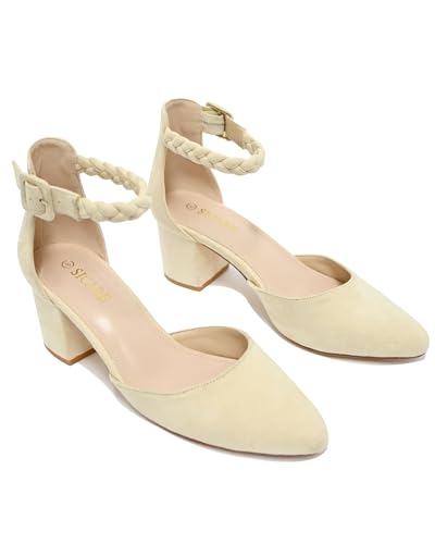 Pointed Toe Pumps Dress Shoes for Women with Black Chunky Heels Ankle Strap Wedding Shoes2