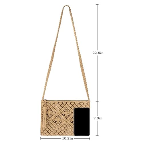 Image of Boho Purses for Women Crossbody Bags, Hand Woven Cotton Rope Beach Tote Bag,Summer Beach Bags for Women Boho Purse with Tassel