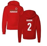 Tutiinca Morocco Soccer Fans Hakimi 2 Jersey Style YOUTH Hooded Sweatshirt (Red, Youth Large)