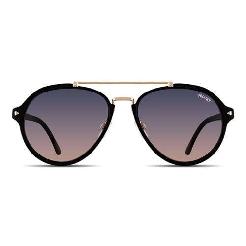 Velvet Eyewear Womens Aviator Sunglass Style Jesse in Black- 100% UV Protection - Designed for Women - Designed in the USA, Medium