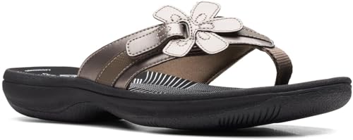 Image of Clarks Womens Breeze Sea Flip-Flop Sandals - Comfortable Flip Flop with Adjustable Hook and Arch Support - Casual Summer Wearing Cloudsteppers for Everyday