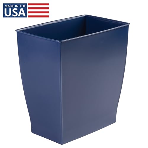 idesign small plastic bathroom trash can slim rectangle garbage bin for bedroom office dorm navy blue