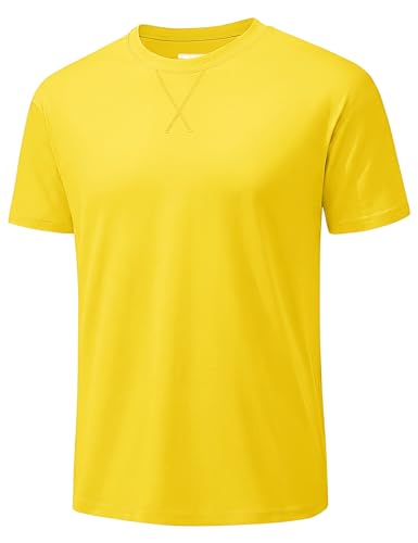 Cavva T Shirt Herren Kurzarm Sommer Tshirt Baumwolle T-Shirt Rundhals Tops Basic Regular Fit Oberteil Gelb XL