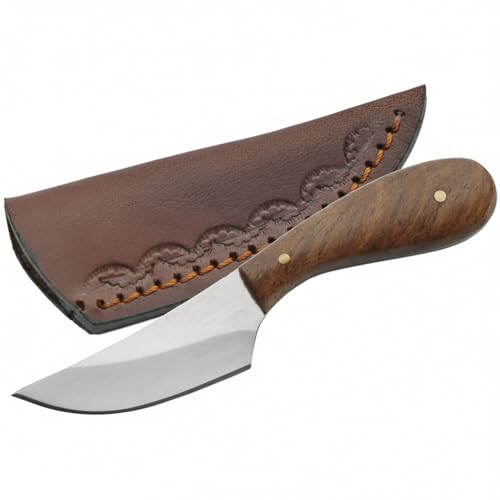 SZCO Full Tang Hunting Knife 4.75 Inch - Slim Camping Knife with Burlwood Handle, Stainless Steel Drop Point Blade & Sheath - Brown Pocket Knife for Hunting, Cutting & Outdoor uses - Knives for Men