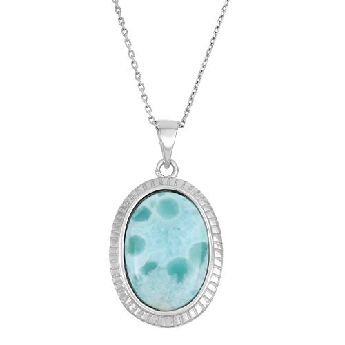Beaux Bijoux Natural Larimar Sterling Silver Oval Pendant Necklace Vintage Style With 18" Silver Chain Necklace For Women #TOP25