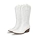 DREAM PAIRS Women's Cowboy Cowgirl Boots Embroidered Pointed Toe Low Heel Western Mid Calf Boot for Theme Party Country Concert,Size 8.5,White,DWUMMB2503