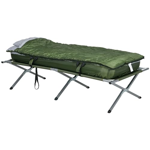 Camping Cot, Portable Folding Bed, with Air Mattress, Sleeping Bag, Pillow & Carry Bag for Travel Camping, Hiking & Beach