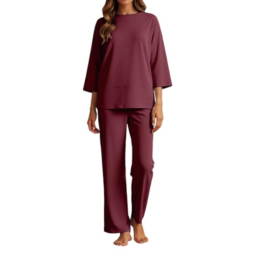 Tenue de plage chic ensemble loungewear en lin couleur vin