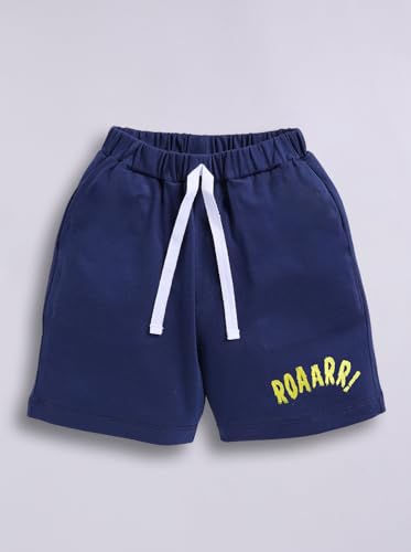 Image of LITTLE NINJA Pure Cotton Knee Length Half Sleeve Roaring Dinasour Printed Tee & Shorts Set - Yellow 0-6M