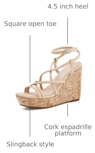 Image of Coutgo Women Platform Wedge Sandals Cork Slingback Wedges Espadrilles Heels Summer Shoes