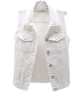 COWOKA Women's Casual Denim Waistcoat Slim Fit Frayed Sleeveless Jacket Ripped Tops with Pockets