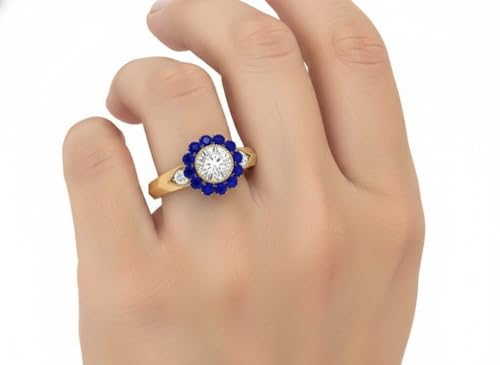 Image of Choose Your Gemstone Victorian Round Antique Engagement Ring Yellow Gold Plated Round Shape Vintage Engagement Rings Minimal Modern Design Birthday Gift Wedding Gift US Size 4 to 12