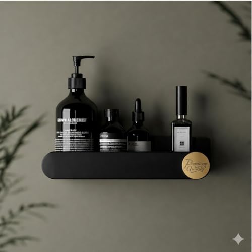Image of RIOMAX Pack of 4 Bathroom Shelf for Wall, Self-Adhesive Bathroom Organiser, Wall Mounted Shelf, Kitchen Storage Racks, Soap Holder (Plastic, 2 Bathroom Shelves+ 2 Soap Holders) (Black)
