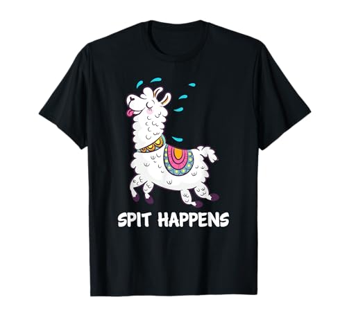 Spit Happens Llama Alpaca Lovers Funny Animal Pun T-Shirt