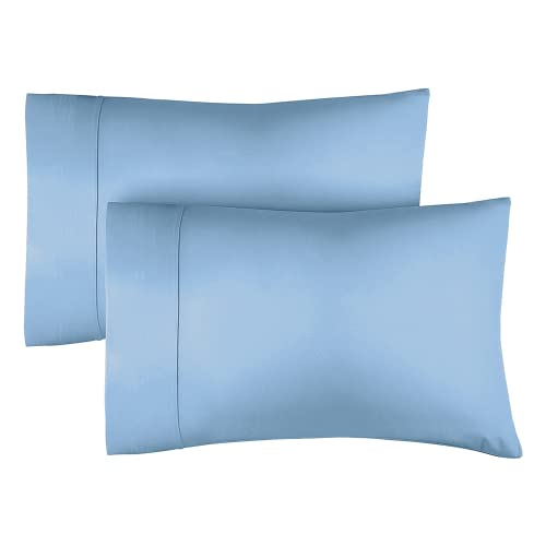 Feather-Stitch-PillowcaseCotton-Pillow-Case-Covers-Set-of-2-King-Size-Envelop-ClosureSoft-Luxury-400TC-Sateen-Weave-Cooling-Bed-Wrinkle-Free-Hotel-Resort-Pillow-Cases20x40-Inches-Light-Blue