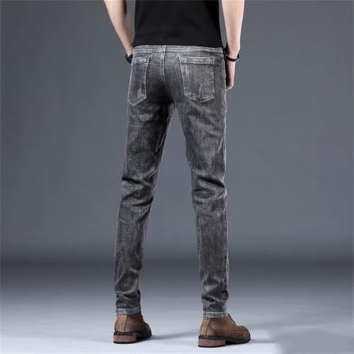 Men Slim Skinny Gray Stretch Pencil Pants Casual Denim Pants 5