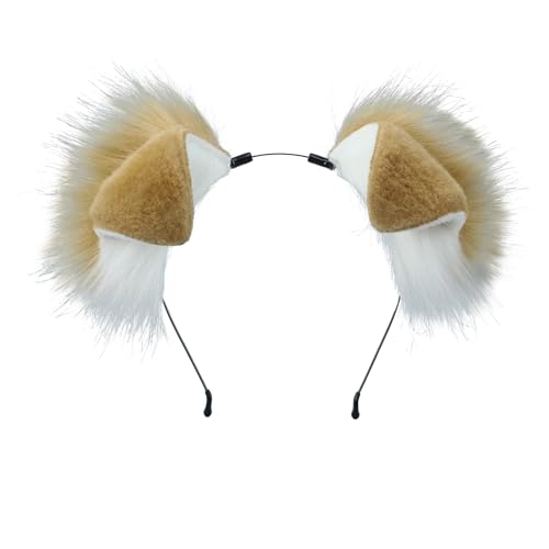 QUICOMP Cute Puppy Ears Headband Brown Spotty Dog Ear Hairband Plush Animal Ears (Light Brown)