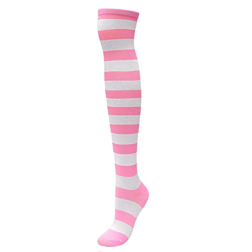 Ayliss Striped Over Knee Thigh Socks High Thigh Long Stocking Boot Leg Women Costume Cosplay Girls Novelty Daily Wear (Pink)