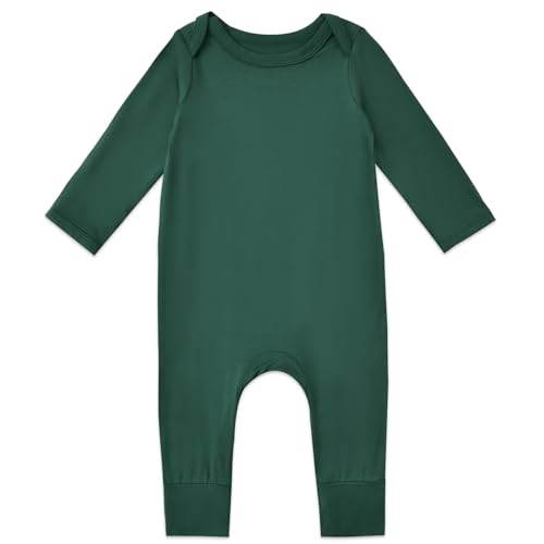 Exemaba Baby & Toddler Zip Sleepsuits Rayon of Bamboo Newborn Pyjamas with Reversible Mittens, Footless Sleep N Play, Long Sleeve Romper(Green,18-24 Months)