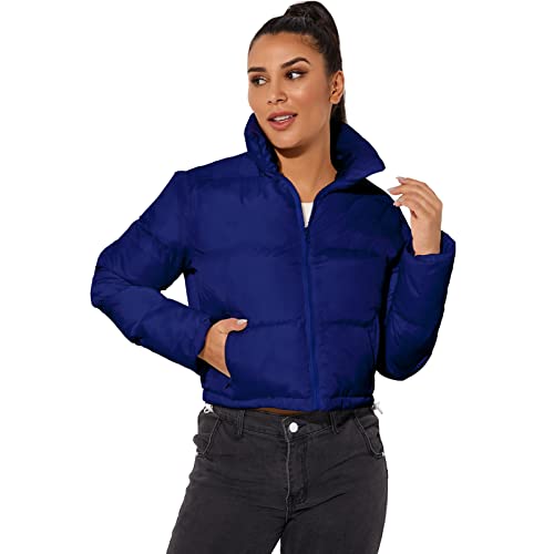 Hujoin Puffer Jacket Girls Travel Jacket Royal Blue Jacket Crop Short Fashion Jackets For Women Warm Winter Coat Workwear #TOP3