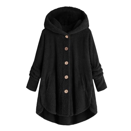 Moonker Girls Fuzzy Fleece Hooded Jacket Casual Button Down Sherpa Long Overcoat Faux Fur Jackets Winter Warm