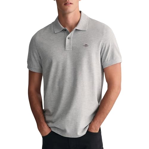 GANT Mens Shield Short Sleeve Pique Polo Shirt Grey Marl M