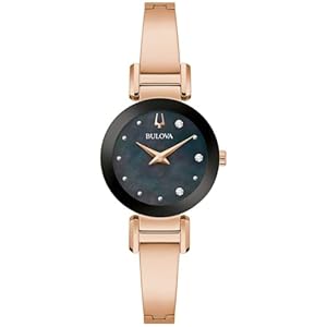 Bulova Marc Anthony Ladies Modern Diamond Rose Gold-Tone Bangle Bracelet Watch 97P163