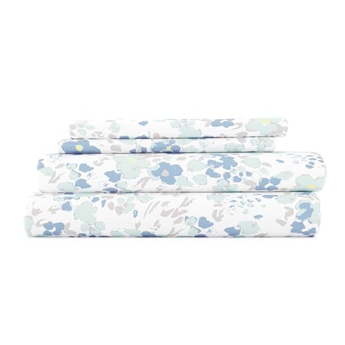 LINENS & HUTCH Sheet Set Patterned Microfiber Ultra Soft Bedding in Violets - Queen Violets Light Blue