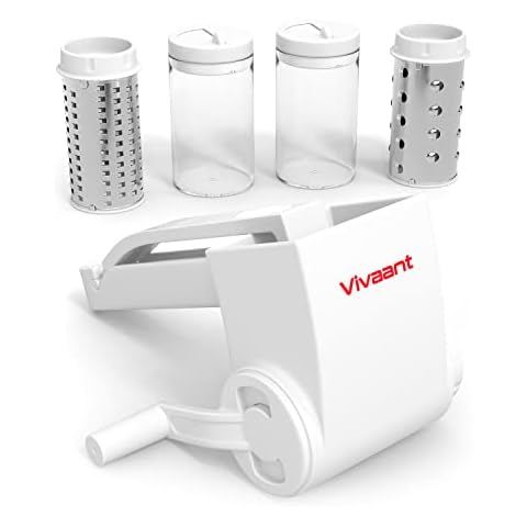 Restaurant-Grade Italian Cuisine Rotary Cheese Grater with Handle - Perfect Heavy-Duty Parmesan Cheese Grater - Effortlessly Shred and Shave Cheese with 2 Easy to clean Stainless Steel Drum Blades Cover