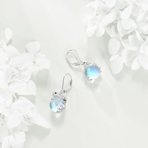 Frog Earrings Sterling Silver Frog Moonstone Dangle Earrings Leverback Drop Earrings Frog Jewelry Gifts for Women4