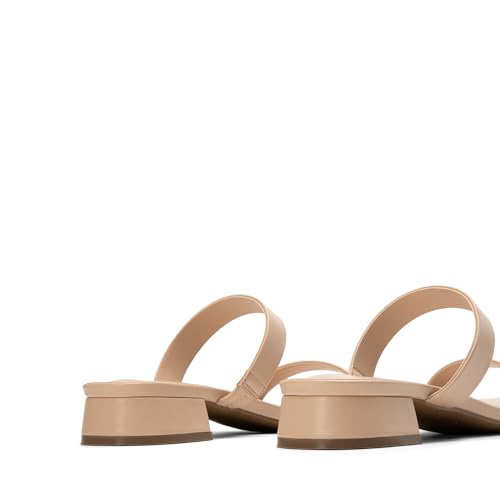 DREAM PAIRS Women's Slides Heels Slip On Low Block Sandals Two Strap Open Round Toe Chunky Casual Summer Mules Shoes4