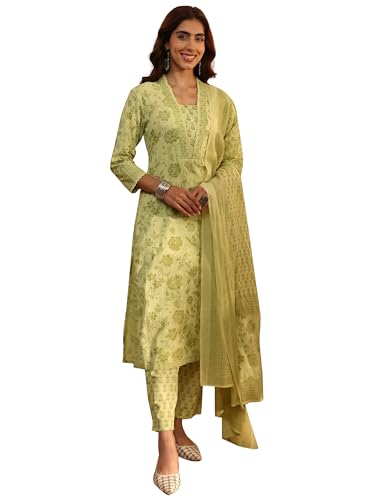 Image of Libas Printed Cotton Straight Kurta With Trouser and Dupatta
