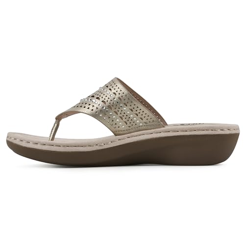 Image of CLIFFS BY WHITE MOUNTAIN Women's Comate Rhinestoned Mini Wedge Flip Flop Sandal