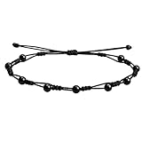 cotigo Pulsera de Ágata Negra Mujer Ajustable – Hilo Encerado Hecho a Mano, Pulsera Energética de Piedra Natural, Regalo con Significado para Ella (Agata Negra 1)