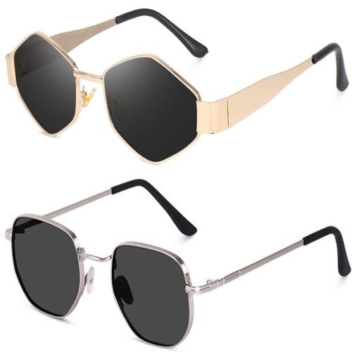 sheomy Unisex combo offer pack of 2 shades Unisex Fashion Sunglasses Set, 2 Pairs, Metal Frame, Black and Silver - Combo2-262-picture-42