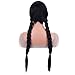 BERON Women Girls Long Braids Black Wig with Bangs Long Pigtails Straight Hair Wigs for Adult Halloween Costume Party Cosplay Wigs