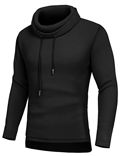 Coofandy Mens Slim Fit Turtleneck Long Sleeve Cowl Neck Ribbed Pullover Sweaters B- Black #TOP1