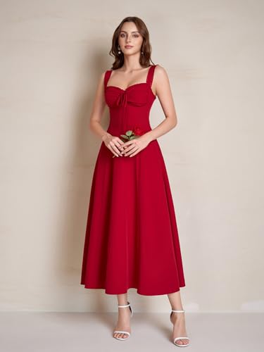 Image of KUTUMAI Floral Corset Midi Dresses for Women 2026 Lace Up Flowy Summer Wedding Guest Dress with Pockets