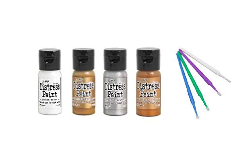 PTP Flash Deals Ranger Tim Holtz Distress Flip-Cap Paint Bundle Sticks (Picket Fence, Tarnished Brass, Brushed Pewter and Antiqued Bronze)