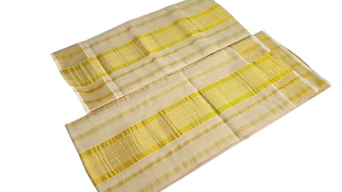 Image of Womens Kuthampully Set Mundu With Golden & Stripes Kara