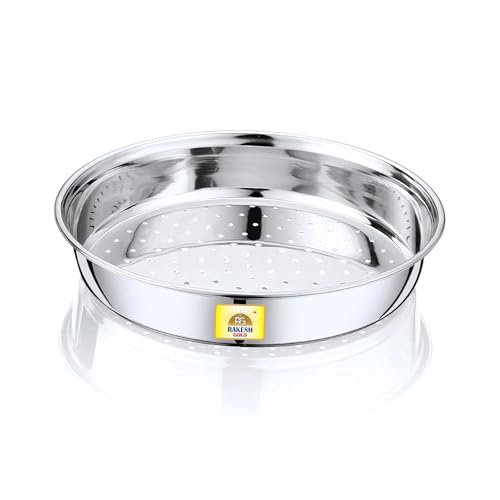 Image of Rakesh Gold Stainless Steel Colander & Strainer for Kitchen Use - Multi-Use Channi /Steel Chalni with Holes for Washing Rice, Fruits, Vegetables & Wheat (Regular Size) (Small Size, Hole CHALNI)