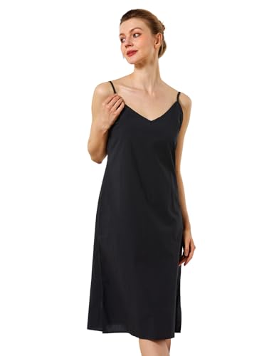 Image of Women Dress Slips for Under Dresses 100% Cotton Full Slip with Adjustable Spaghetti Strap V Neck