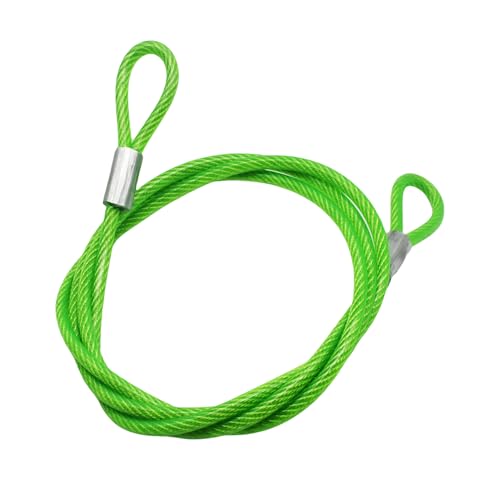 Image of 5FT 6mm Stainless Security Cables Tether,Braided Steel Vinyl Coated Safety Strap Luggage Lock,Flexible Wire Lead Chain Leash with Double Loops,Green