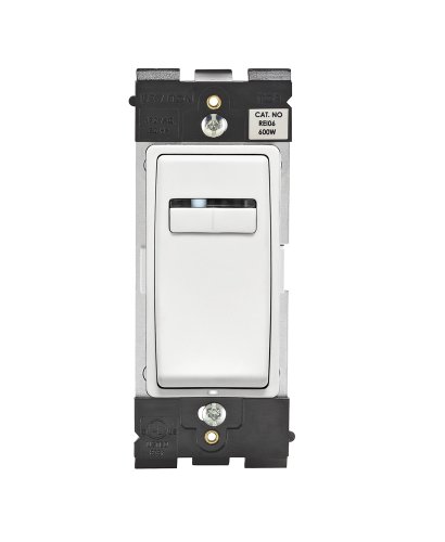 Leviton Renu Incandescent Dimmer REI06-WW for Single Pole, 3-Way or More Applications, 600W-120VAC, in White on White