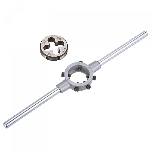 Image of sourcing map Die Stock Handle Wrench Set, M11 x 1 Threading Round Die and 30mm (Fit M10-M11 Dies) Holder Adjustable Wrench Hand Tool