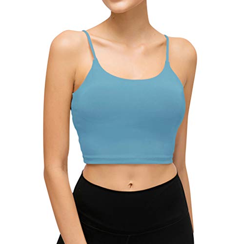 light & leaf Cropped Tank Tops Longline Sports Bra Crop Top for Women Long Yoga Bra Shirts Athletic Workout Blue