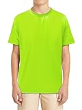 Humordream Boys Kids Shirts Dry Fit Athletic Short Sleeve T Shirts for Boys Crewneck Basic Sports Top Clothes Neon Yellow